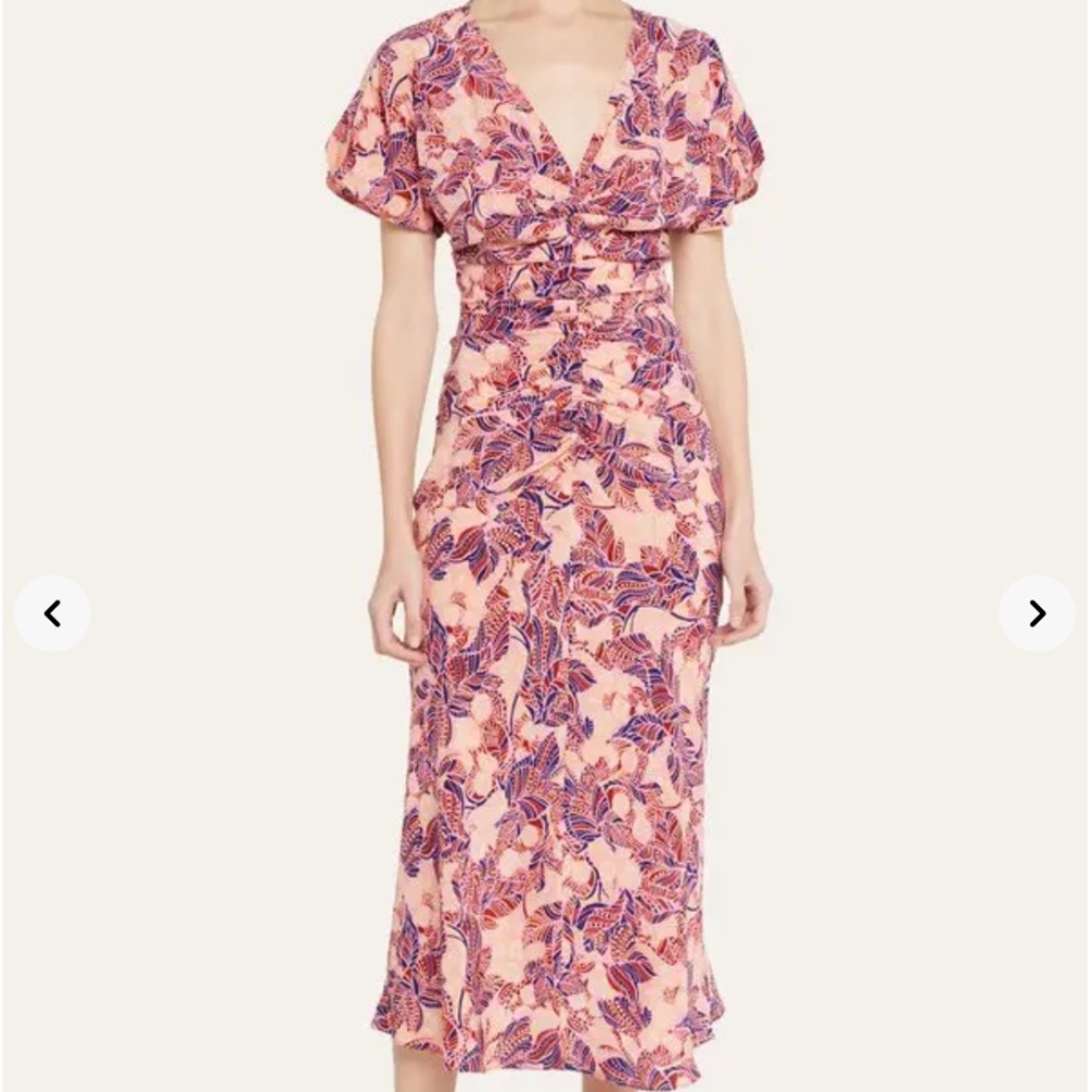 A.L.C. Elodie Printed Waist Gathered Midi Dress Pink/Blue